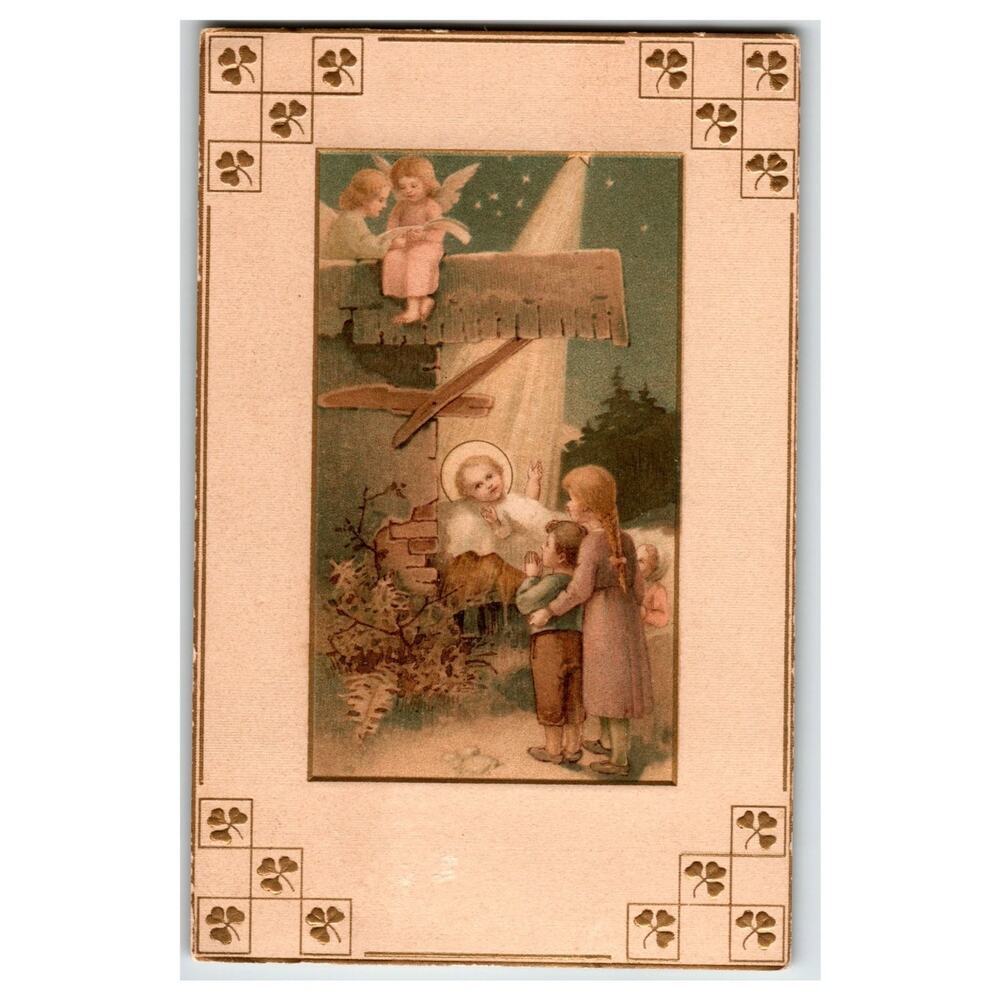Antique Christmas Postcard Nativity Baby Jesus Angels Children Wildermann
